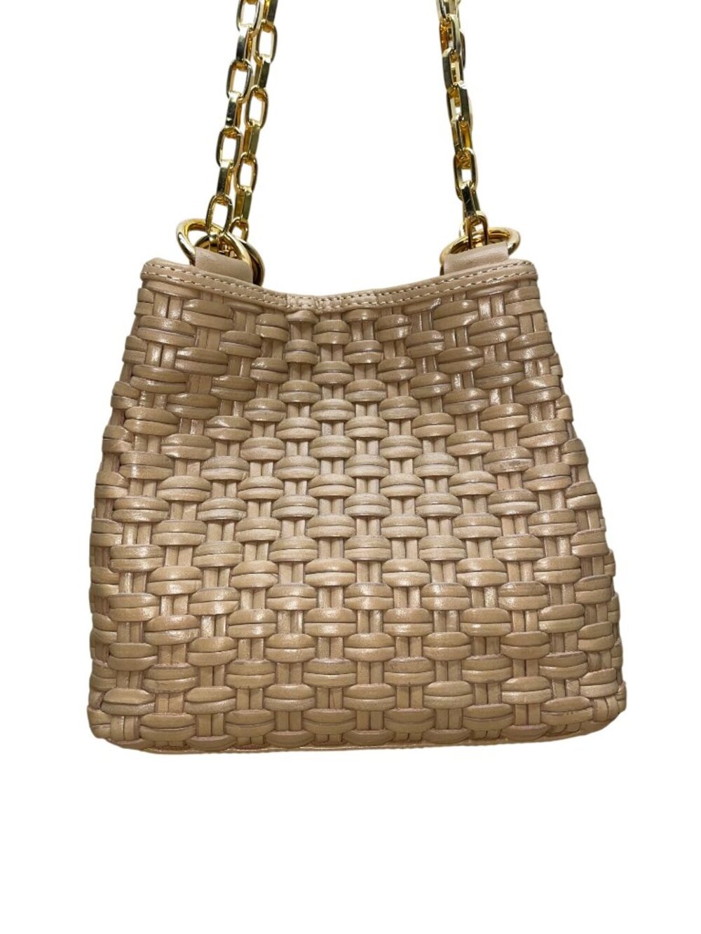 L.J.S Collection Women’s Beige Woven Gold Chain Strap Crossbody Bag - Picture 3 of 9